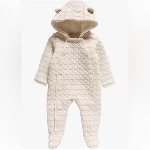 Nordstrom Striped Bunting Ivory & Pink Footie (9M)